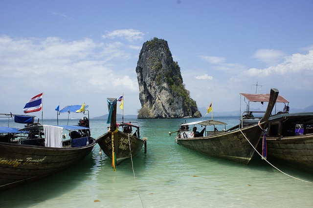 Longtail boats on a Thailand beach