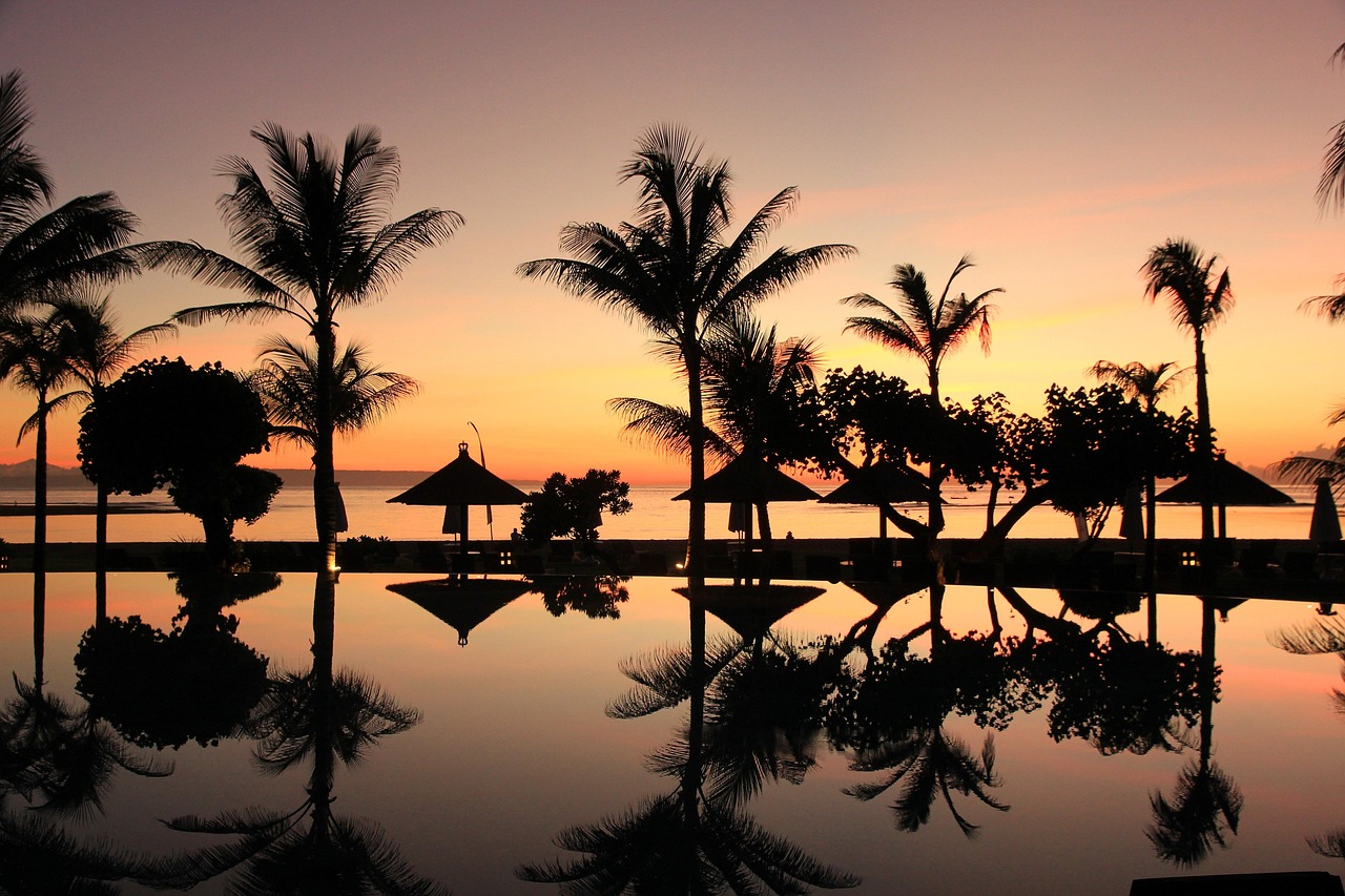 Romantic tropical beach at sunset for couples