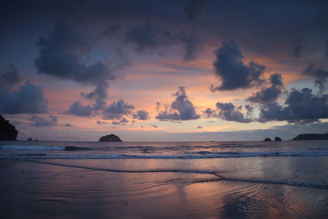 Beach and sea view in Costa Rica at sunset