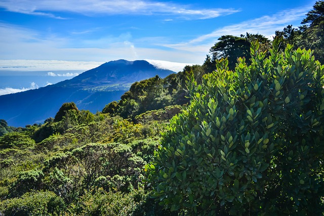 Volcano landscape in Costa Rica with green mountains